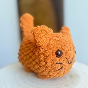 Handmade Crochet Loaf Cat Plushie – Rust Color | Soft Kawaii Chenille Cat Plush